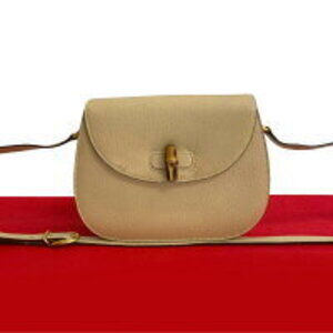 GUCCI Bamboo Turnlock Leather Shoulder Bag Beige Tan